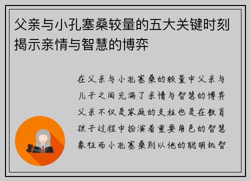 父亲与小孔塞桑较量的五大关键时刻揭示亲情与智慧的博弈