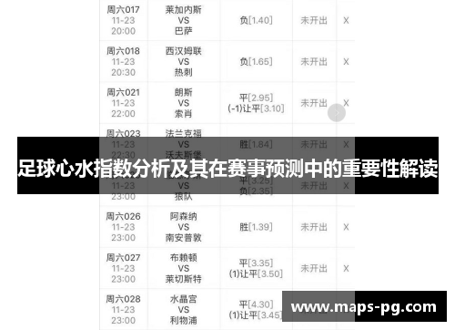 足球心水指数分析及其在赛事预测中的重要性解读